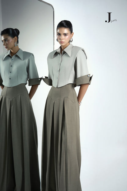 Front & Back Ivory Crop-Shirt & Van Ash Grey Pants